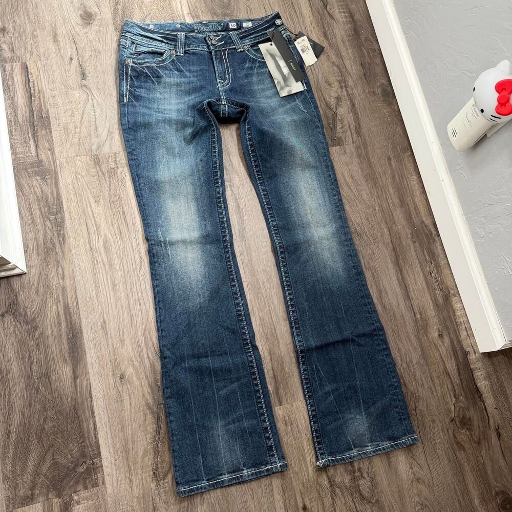 Y2K Miss Me Cross Embroidered Rhinestone Bootcut Jeans NWT - Picture 3 of 6